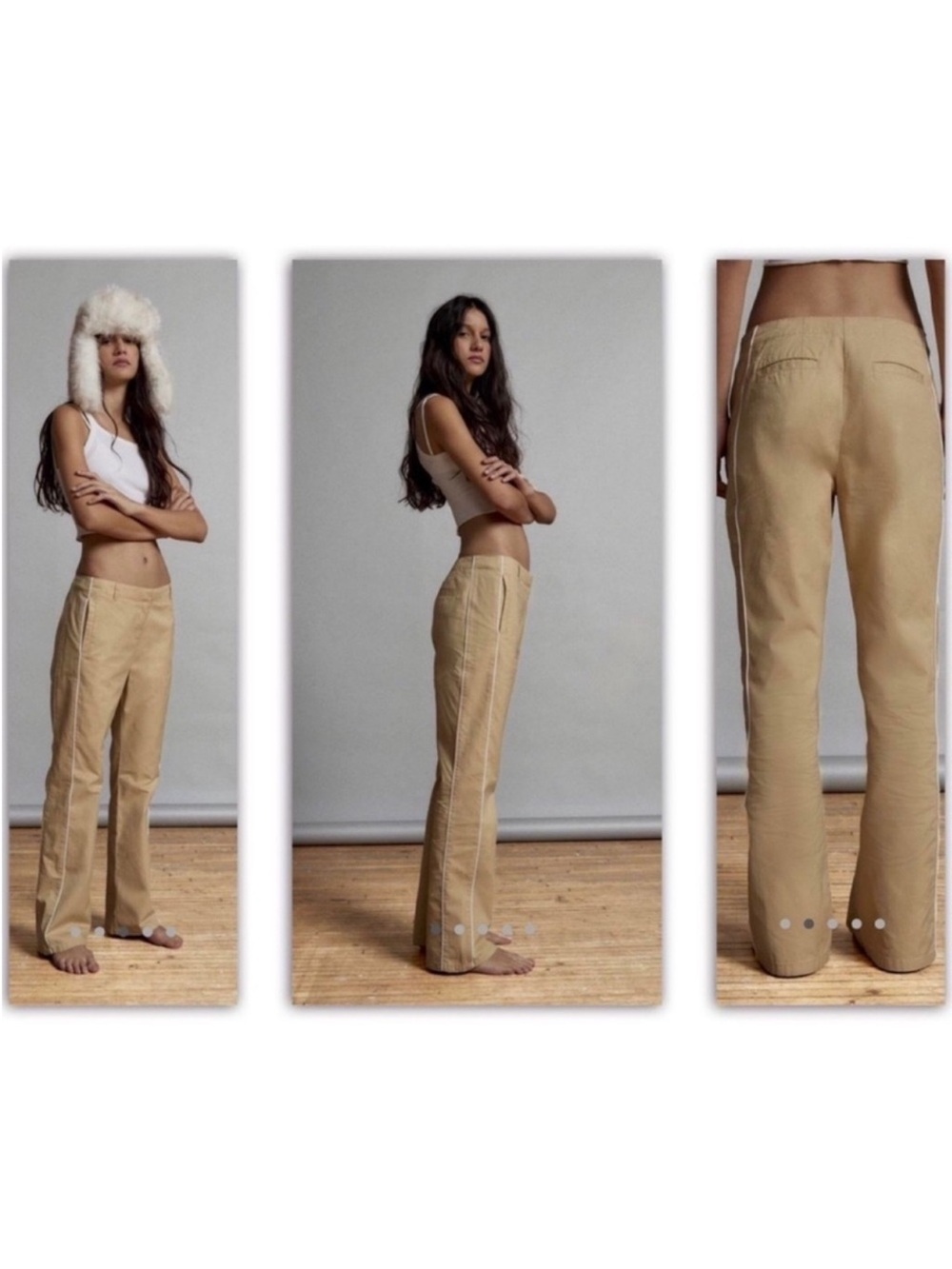BDG Urban Outfitters High Rise wide leg Poplin Pants Sz 6 Tan White side Stripes